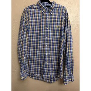 Ralph Lauren Men Cotton Tartan Madras Vintage 90 Retro Casual Preppy Button Up L